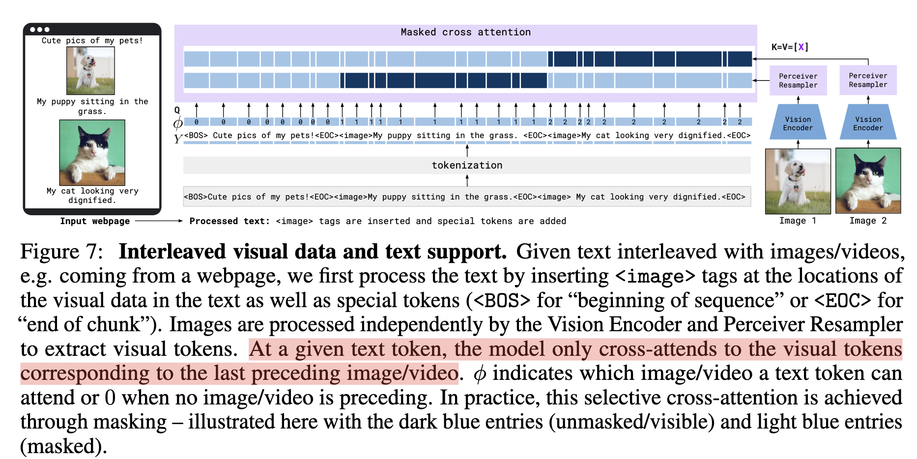 Interleaved visual data and text support